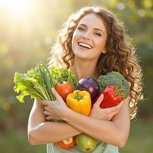 Woman Embracing Fresh Produce Vitality
