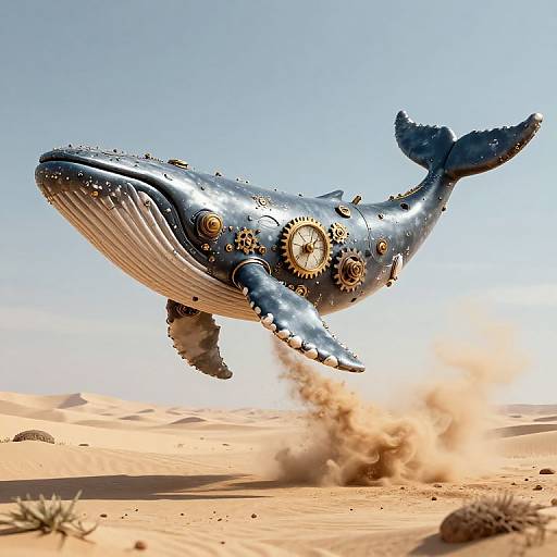 Steampunk Mechanical Whale in Desert