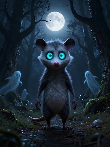 Spooky Stylized Opossum in Gothic Forest