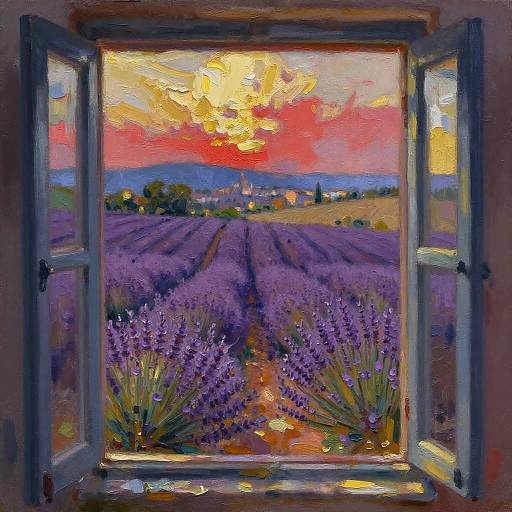 Impressionist Lavender Fields at Dusk