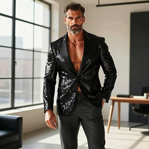 Chic Mature Man in Sequin Blazer