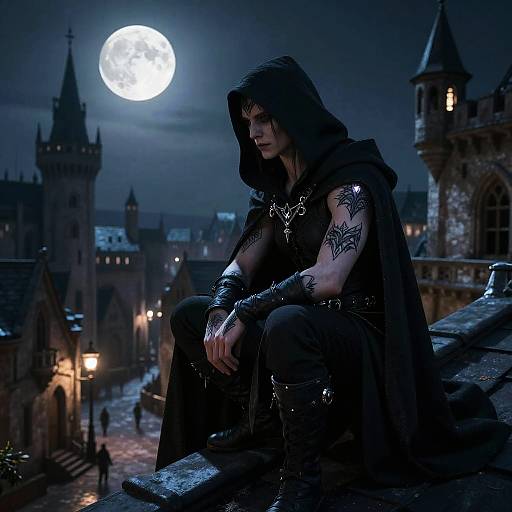 Elven Rogue on Moonlit Rooftop