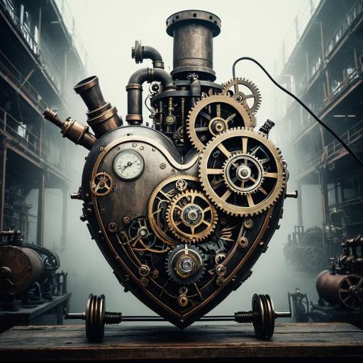 Steampunk Mechanical Heart in Foggy Factory