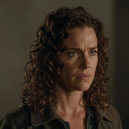 Woman with Curly Hair and Determined Expression