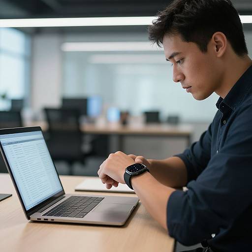 Man Checking Smartwatch in Modern Office