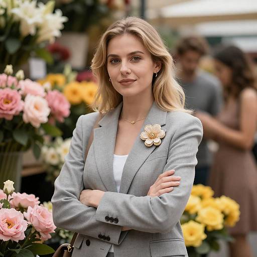 Chic Blonde in Flower Market Setting