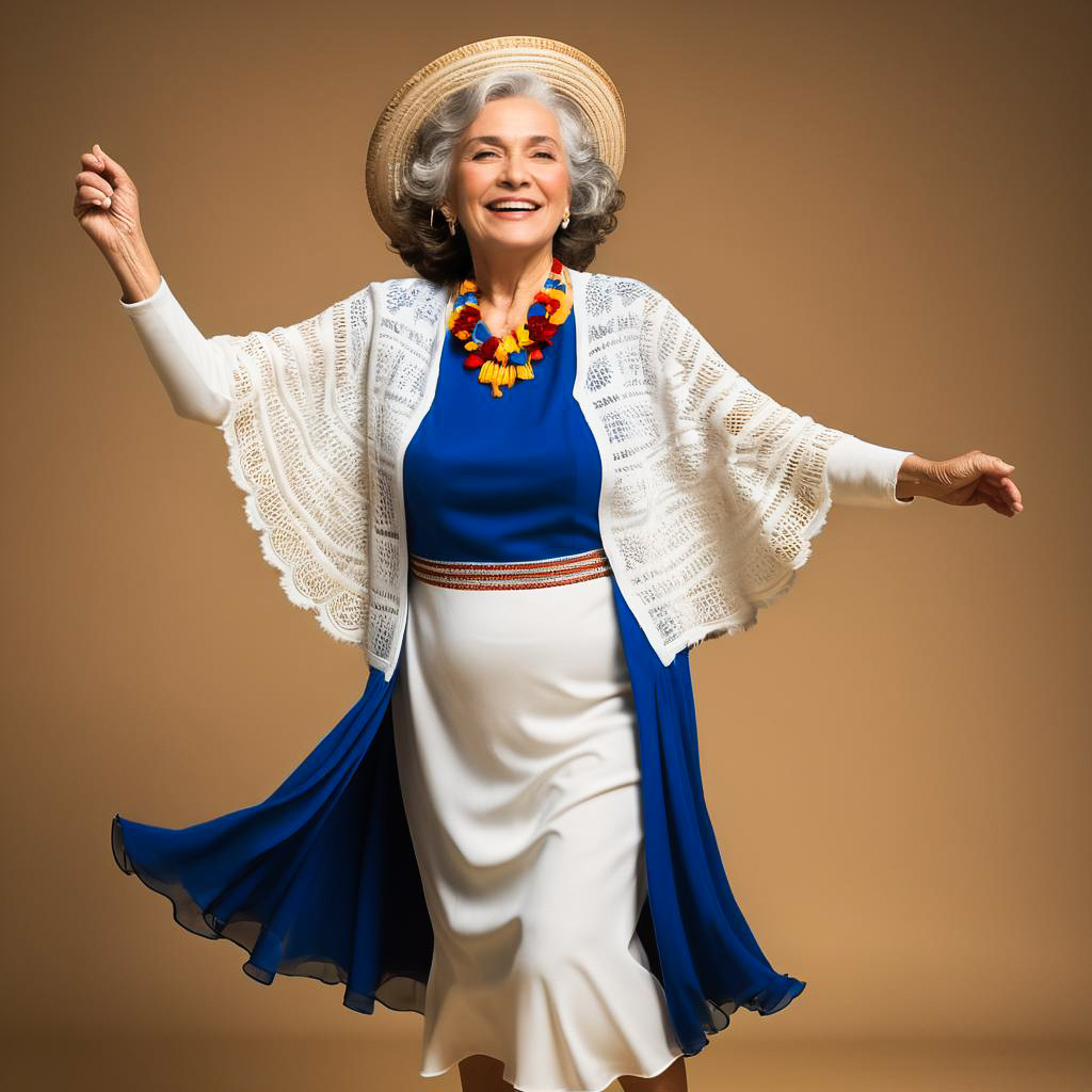 Joyful Elderly Woman in Blue Dress