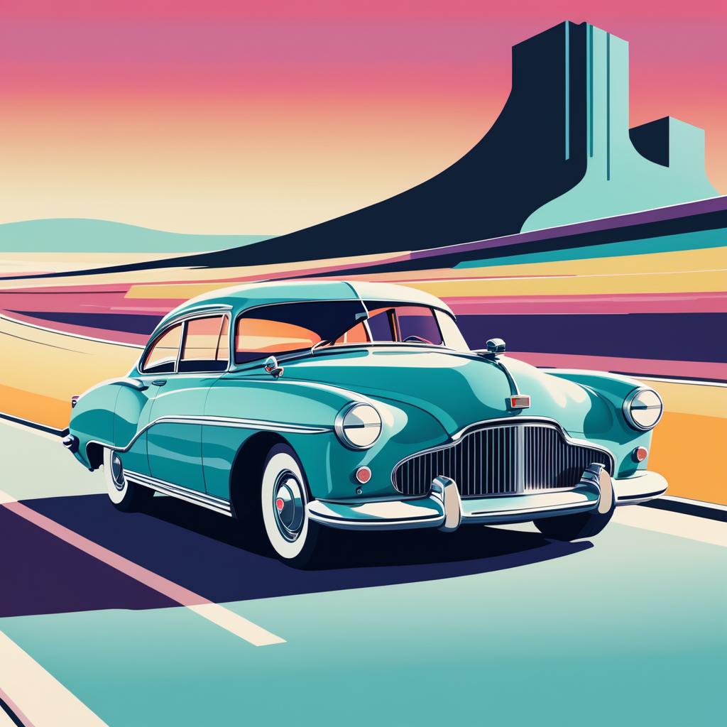 Vintage Car Road Trip Abstract Art