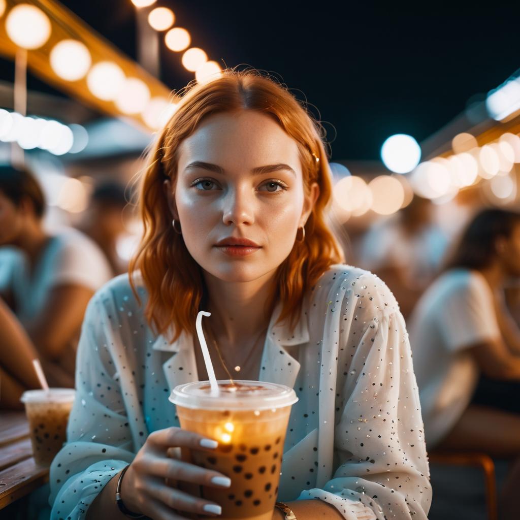 Stunning Freckled Woman at Night Market