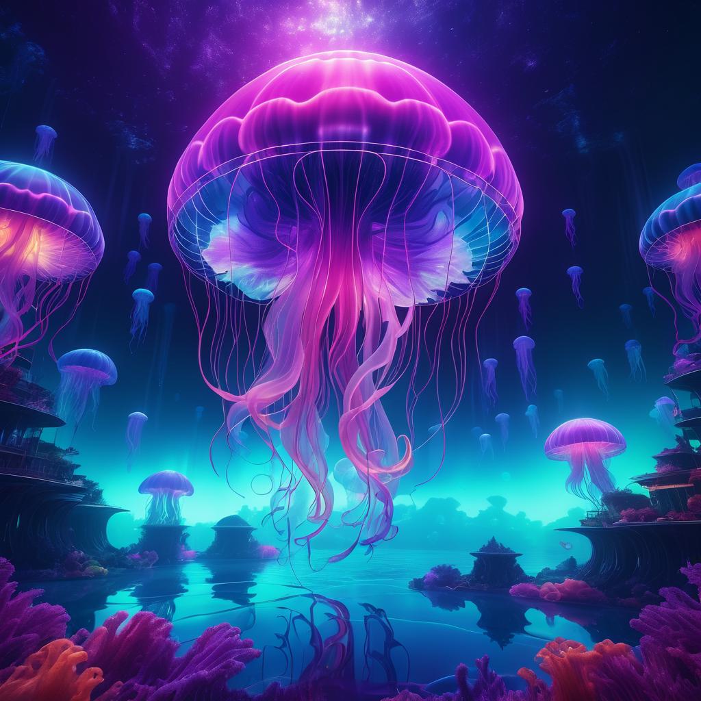 Vibrant Surrealism: Giant Floating Jellyfish