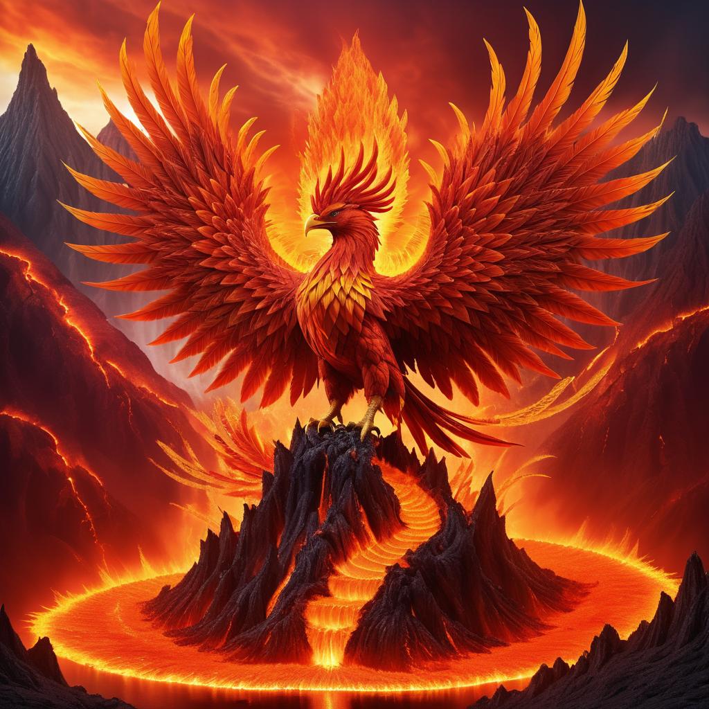 Mystical Phoenix Volcano in Fiery Landscape