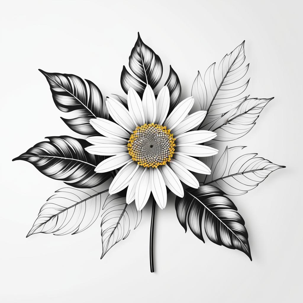 Elegant Black and White Daisy Illustration