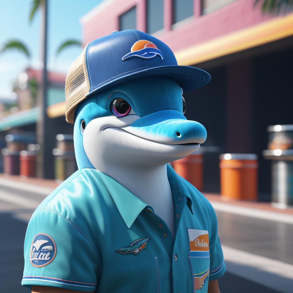 Cinematic Dolphin in Trucker Hat