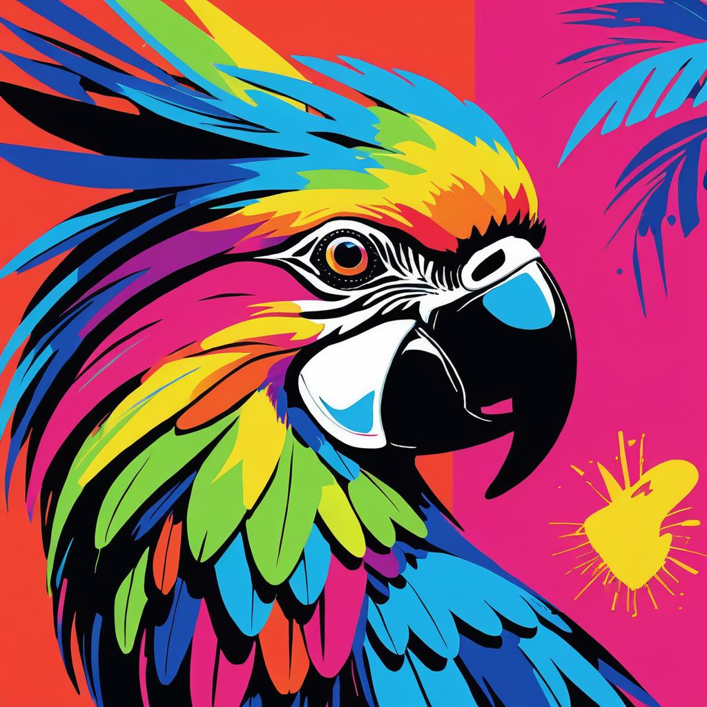 Vibrant Parrot Head in Warhol Style