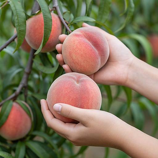 Woman Holding Freshly Picked Peaches