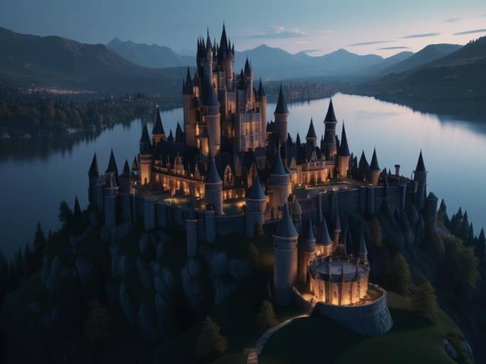 Majestic Castle Overlooking a Dark Lake