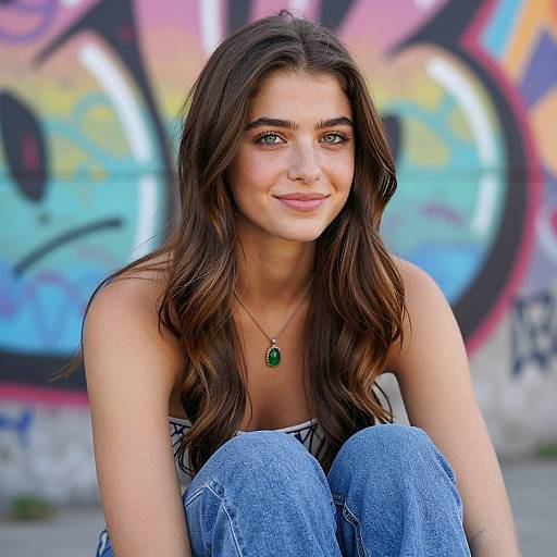 Relaxed Young Woman in Colorful Graffiti