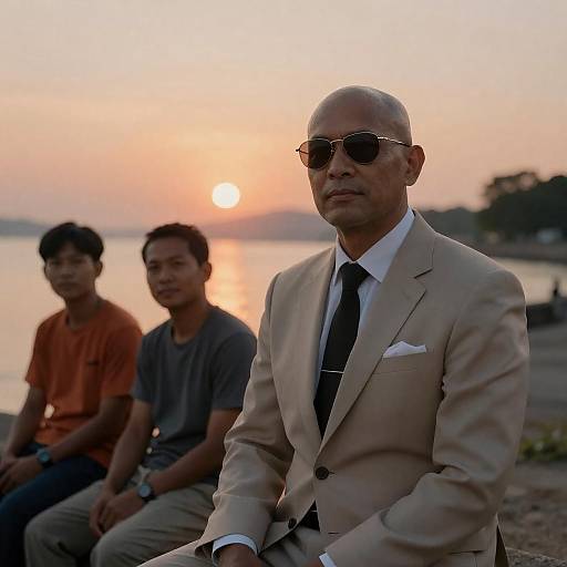 Men at Sunset: A Tranquil Gathering