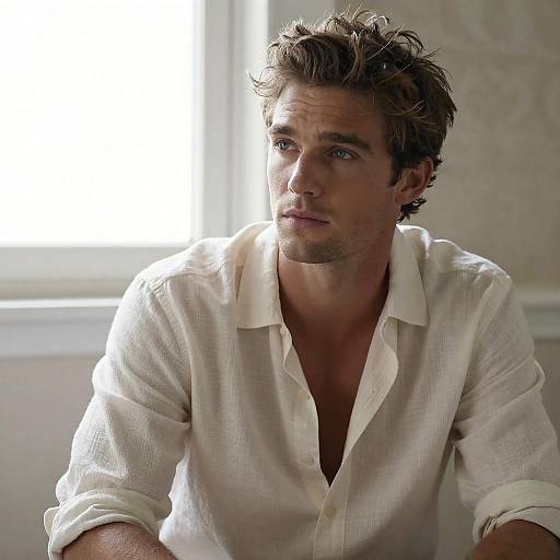 Thoughtful Indoor Portrait of Brown-Haired Man