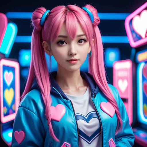 Futuristic Portrait of a Pink-Haired Woman
