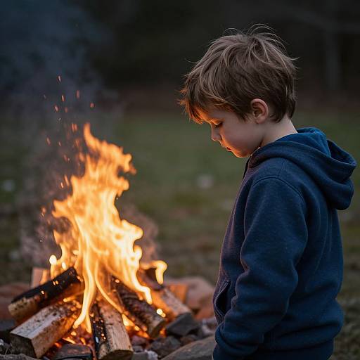 Child Gazing into Campfire