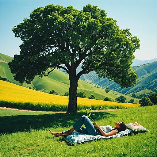 Serene Farmer Under Tree of Life