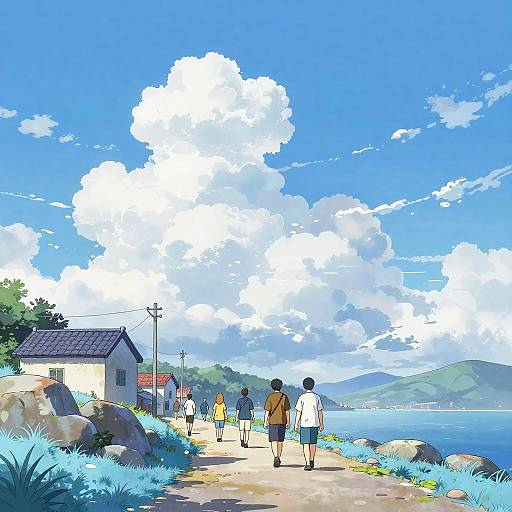 Serene Anime Seaside Village Scene