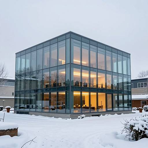 Modern Glass Mansion in Winter