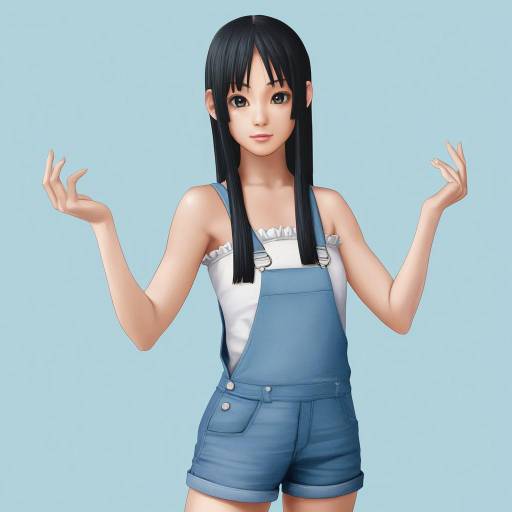 Anime Style Girl in Denim Overalls