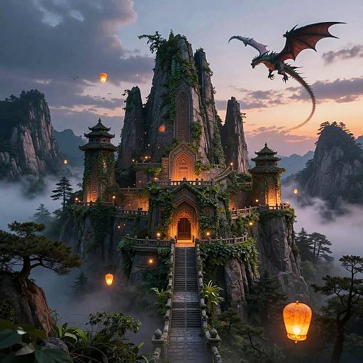 Enchanted Mountain Castle at Twilight