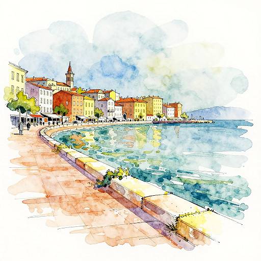 Watercolor Harbor Promenade