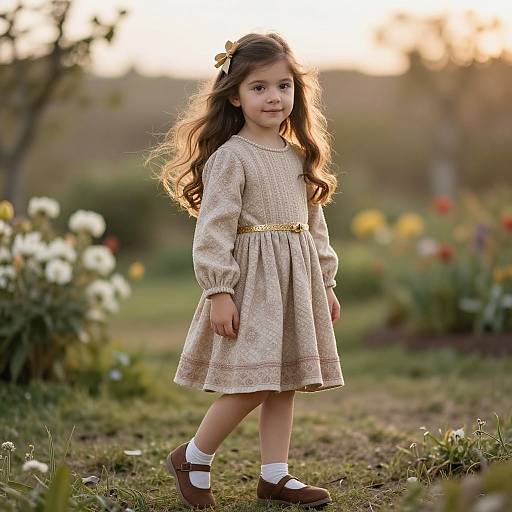 Elegant Young Girl in Sunrise Garden