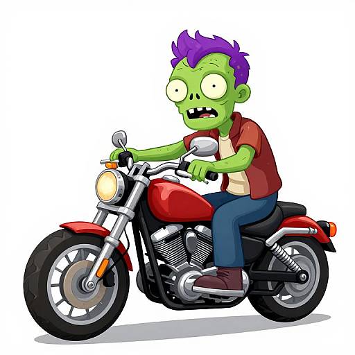 Cartoon Zombie Riding Harley Motorcycle