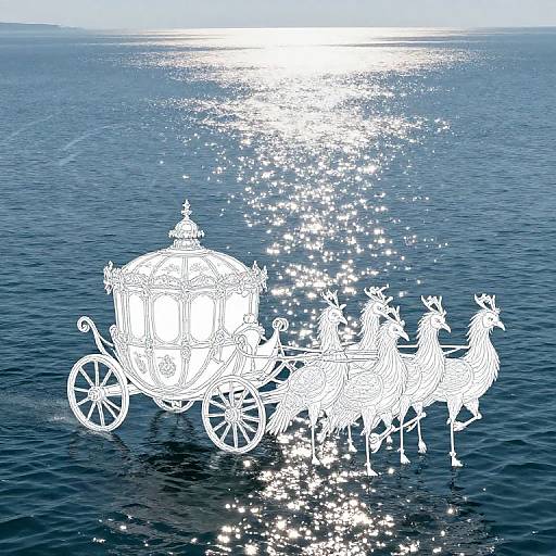 Royal Carriage Drawn by Phoenixes on Glittering Lake