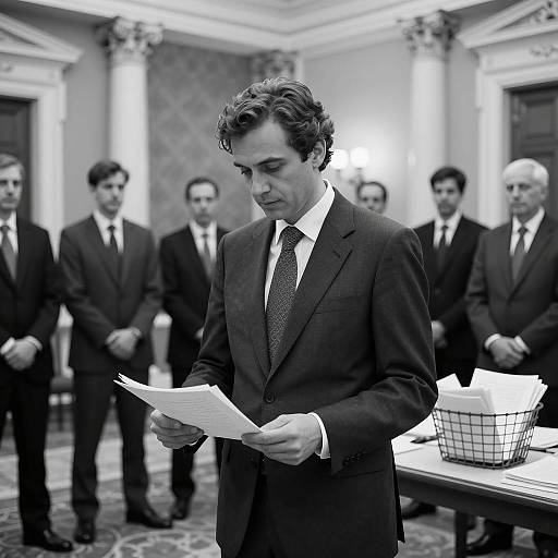 Businessman Reviewing Documents in Elegant Office