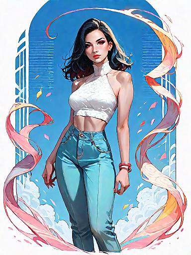 Stylish Woman in Summer Outfit Full Body Illustration