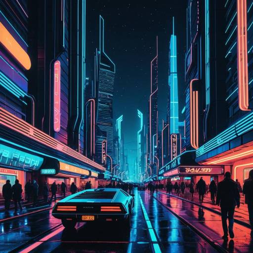 Futuristic Neon Cityscape with Sports Car