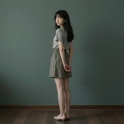 Young Woman Standing with Arms Behind Back