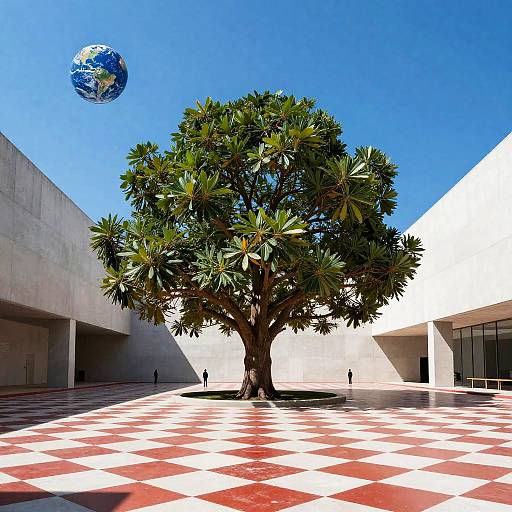 Surreal Tree in Geometric Courtyard