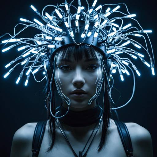 Cyberpunk Woman with LED Light Headgear