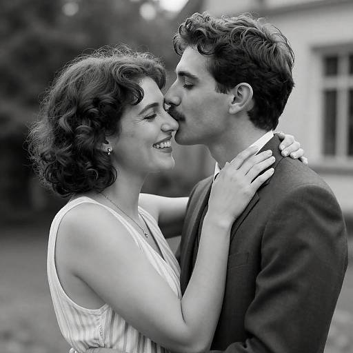 Romantic Black and White Kiss Moment
