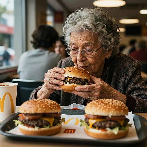 Elderly Reflection in a Busy Cafeteria
