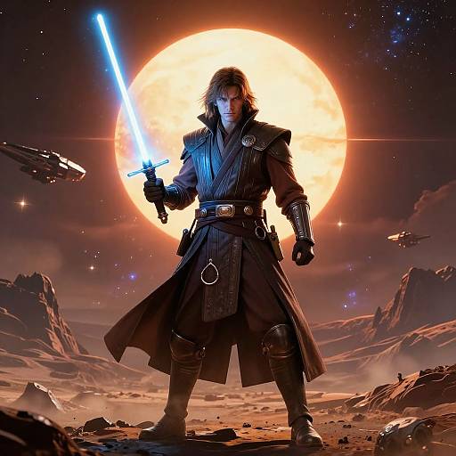 Futuristic Jedi Warrior on Alien Planet