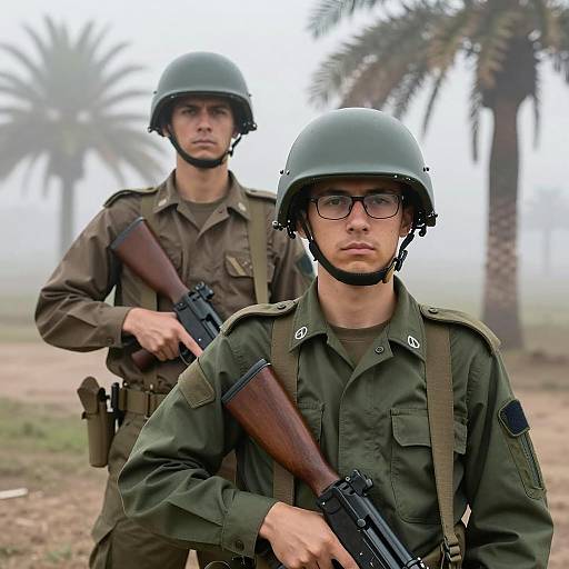 Serious Soldiers in Foggy Palm Terrain