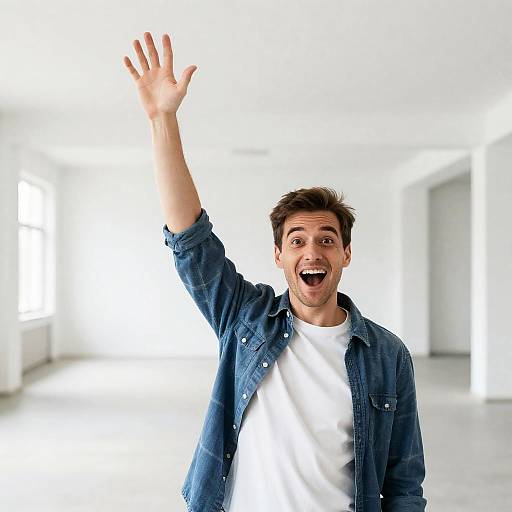 Excited Man in Industrial Space