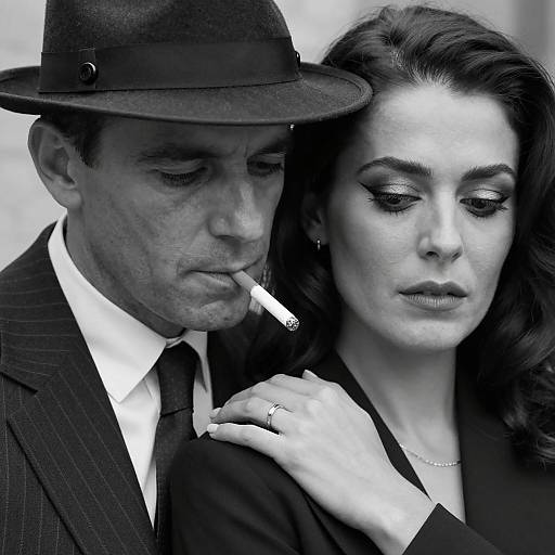 Black and White Portrait of Man and Woman in Vintage Style