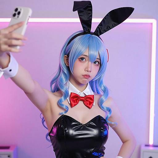 Neon Bunny Girl Selfie Portrait