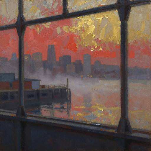 Impressionistic Foggy Harbor at Dusk