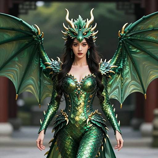 Sumptuous Emerald Dragon Woman Costume