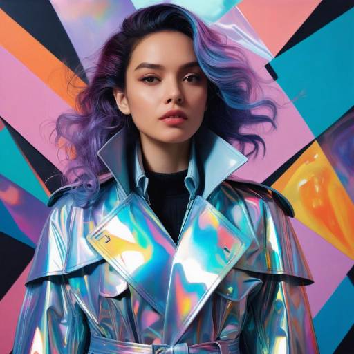 Glamorous Portrait in Holographic Trench Coat